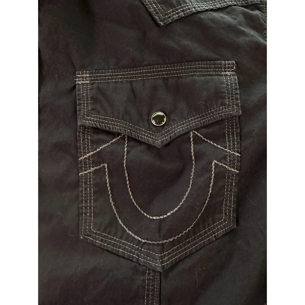 True Religion Men's XL Black Solid Point Collar Long Sleeve Button-Up Pockets